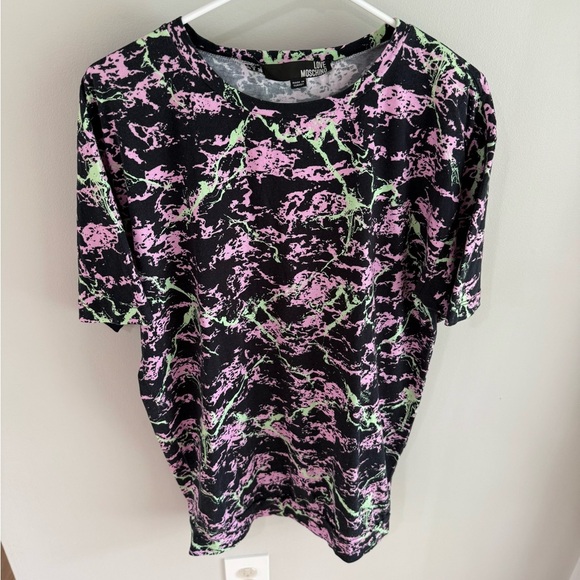 Love Moschino Paint Splatter Tee Shirt Dress - Black/Green/Purple - US Size 2 - Picture 1 of 10